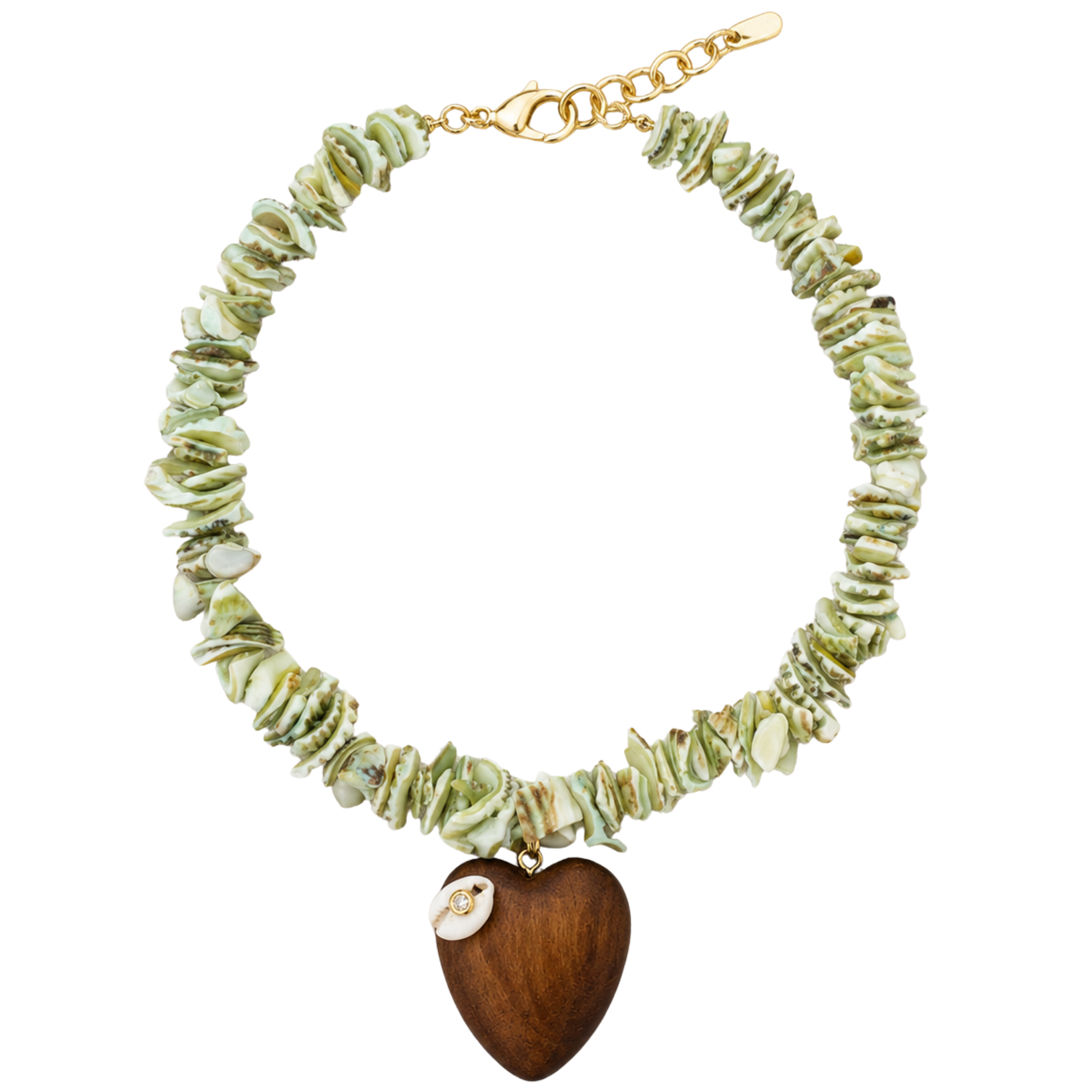 Green Beaded Wooden Heart Necklace