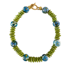  Green Glass Flower Beaded Necklace
