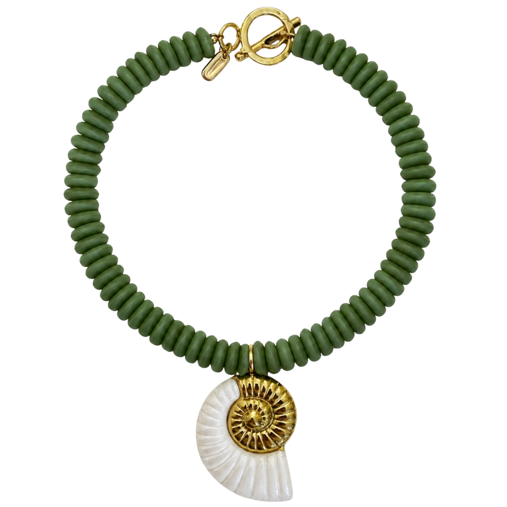 Green Spiral Shell Necklace