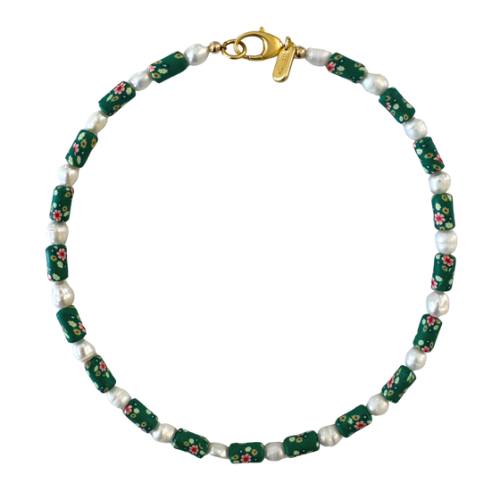 Green Floral Pearl Necklace