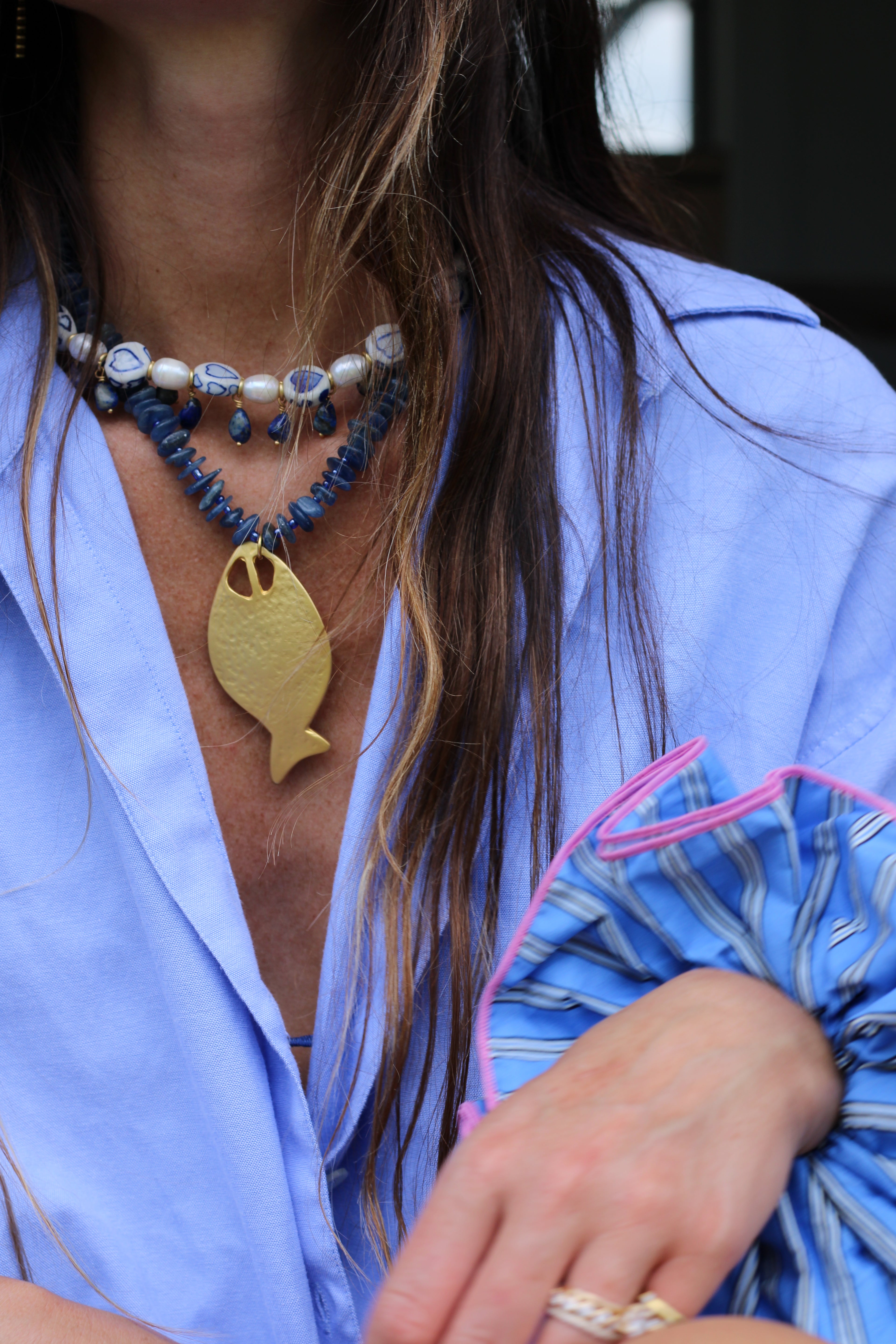 Blue Gemstone Fish Necklace