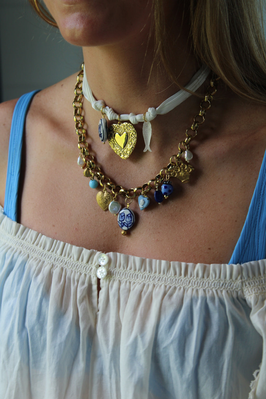 White Ribbon Charm Necklace