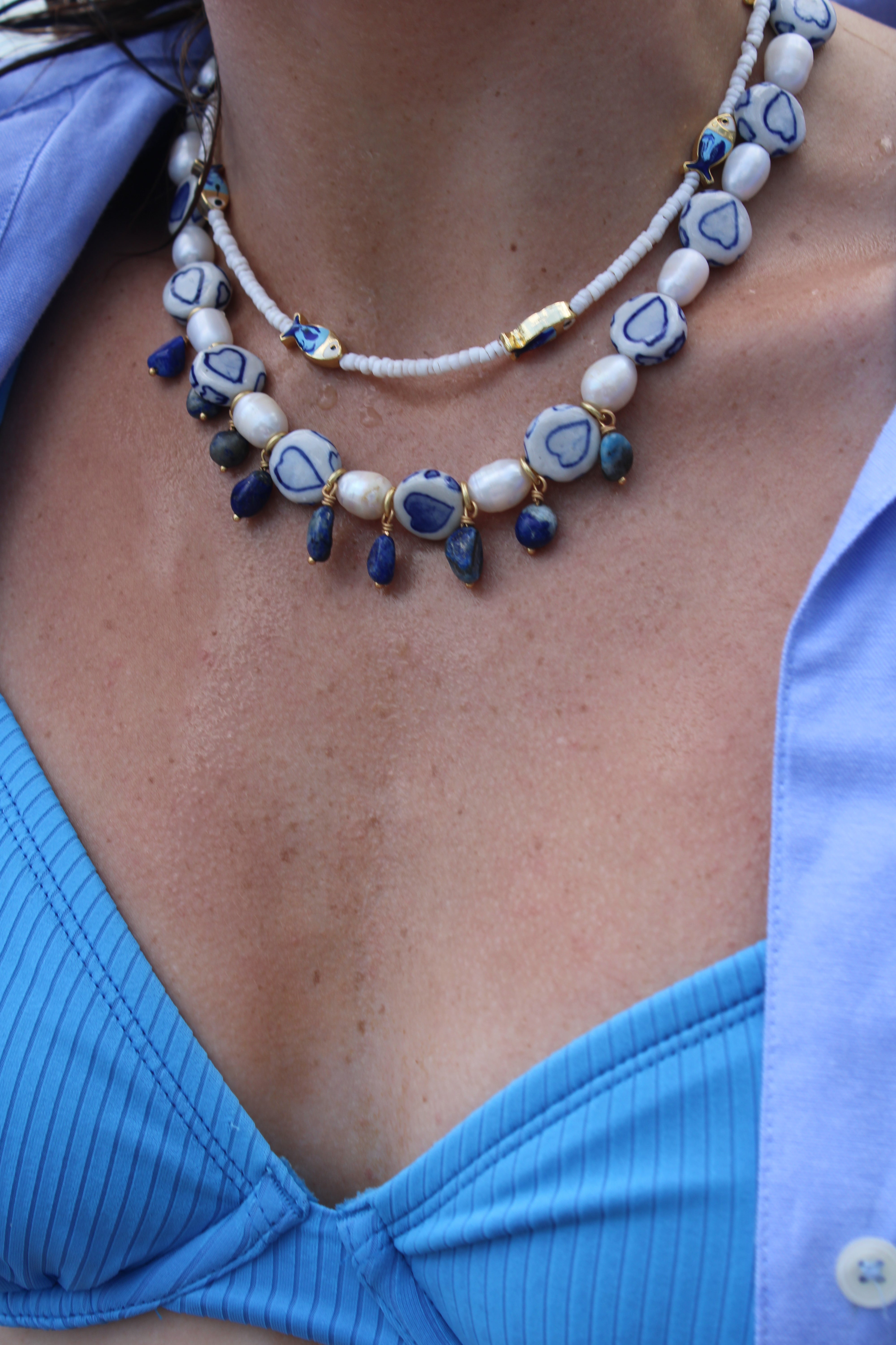 White Heishi Blue Fish Necklace – LOGAN TAY