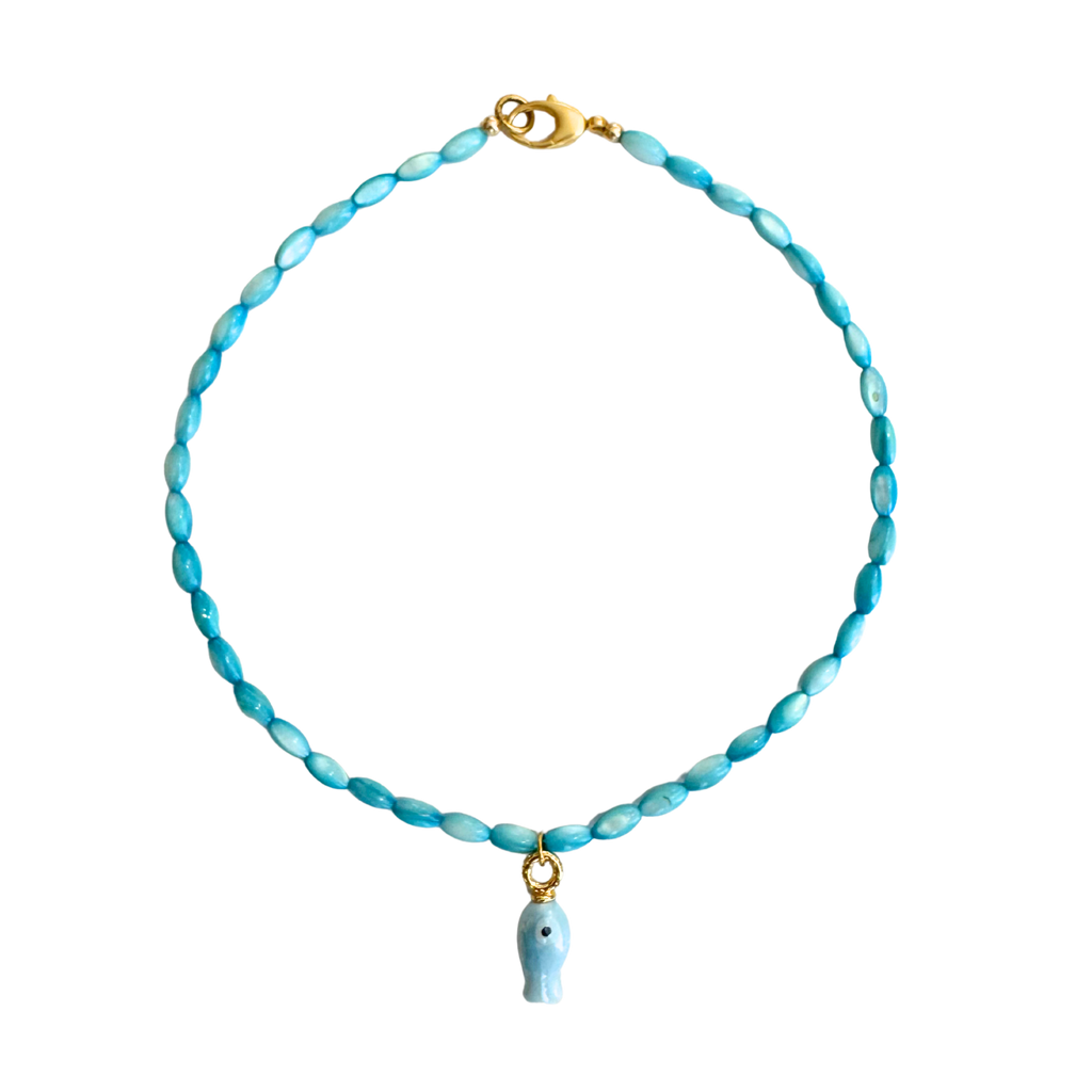Light Blue Beaded Fish Necklace