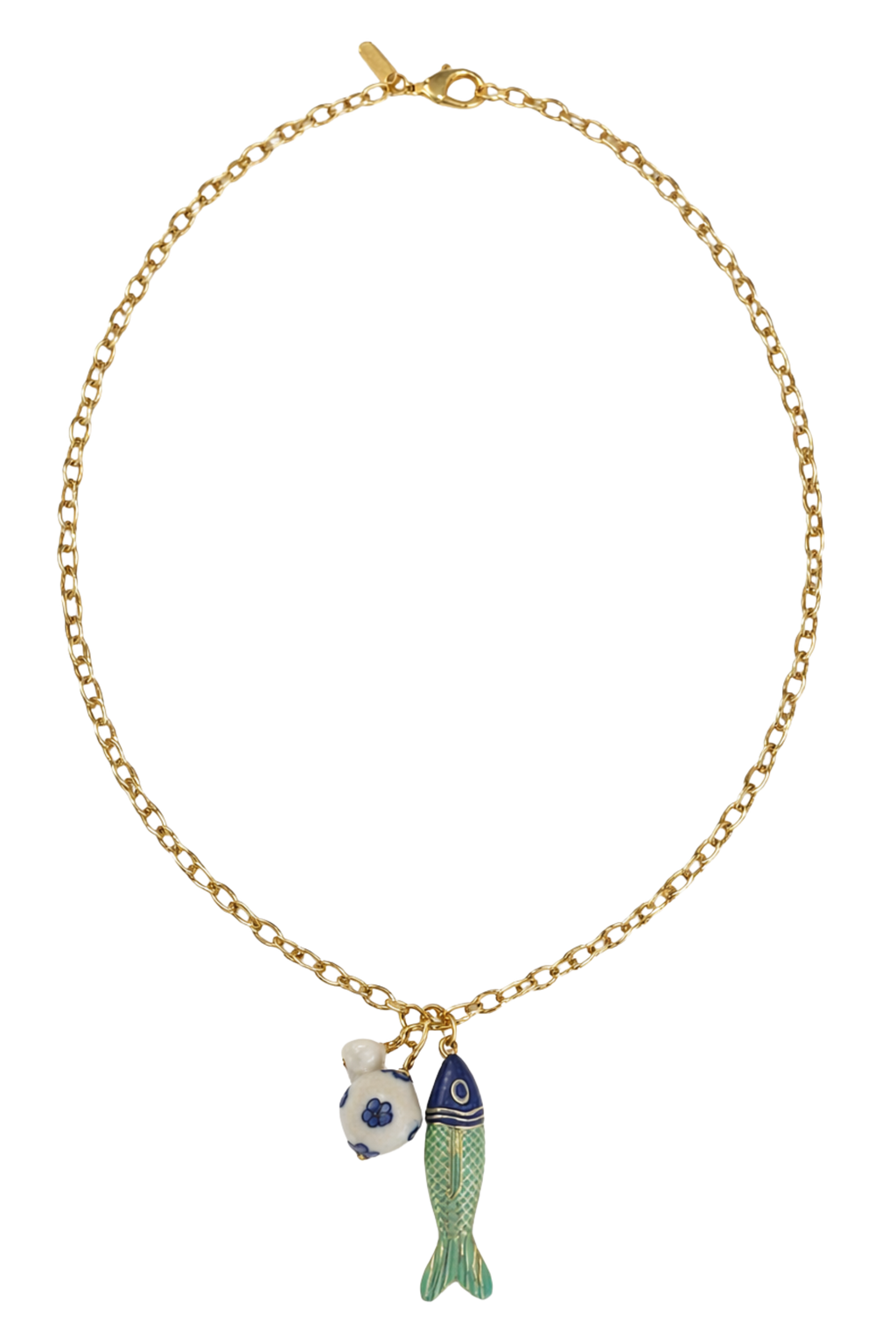 Long Chain Fish Charm Necklace