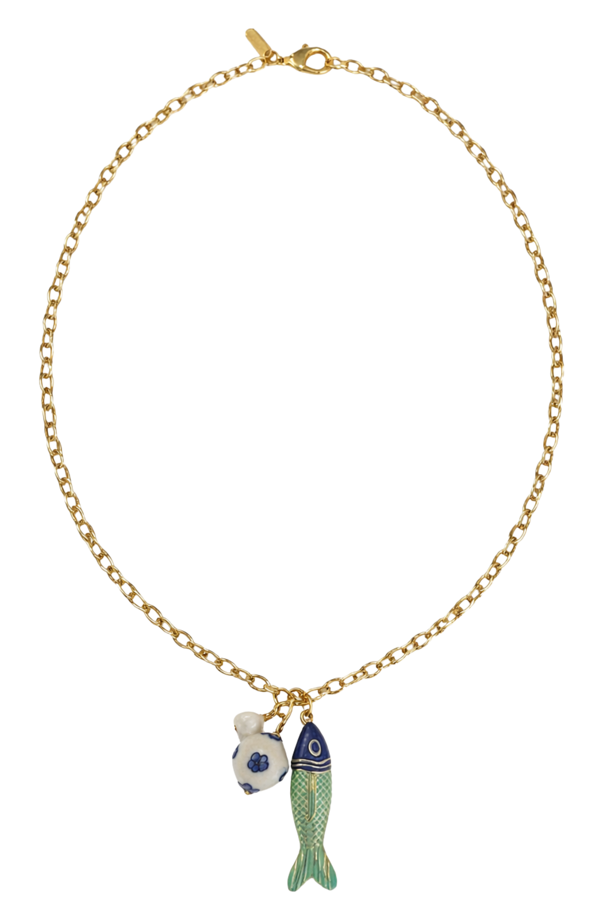 Long Chain Fish Charm Necklace