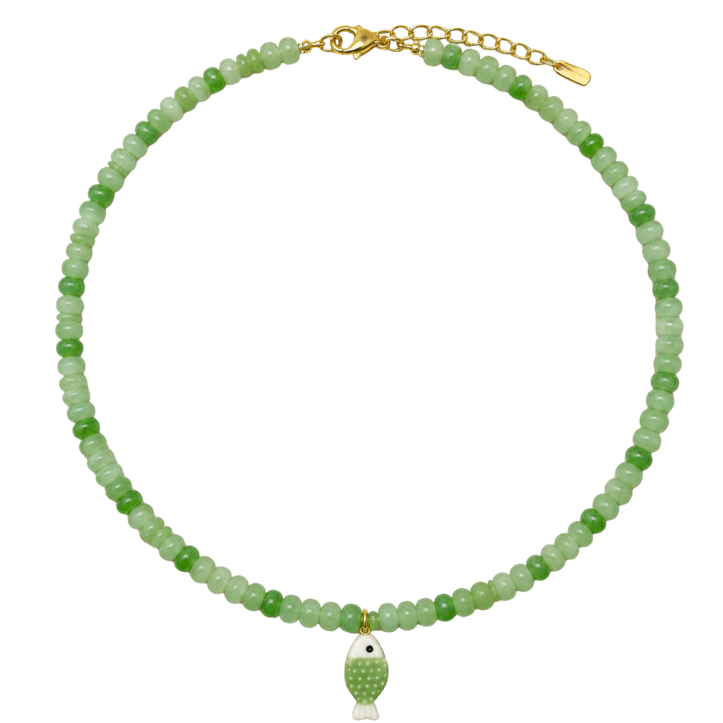 Olive Fish Beaded Necklace