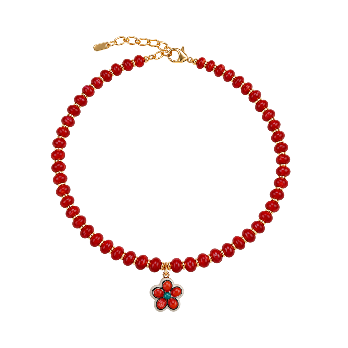 Orange Ceramic Flower Beaded Necklace