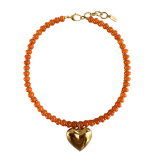  Orange Gold Heart Beaded Necklace