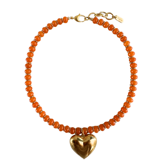 Orange Gold Heart Beaded Necklace