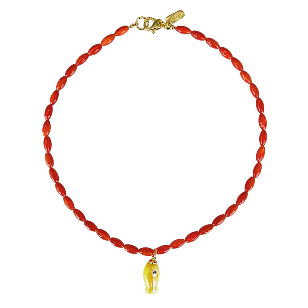 Orange Beaded Fish Necklace