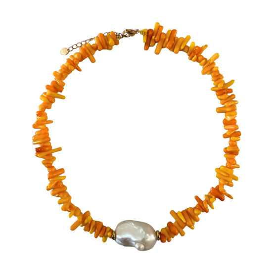 Orange Layered Shell Pearl Necklace