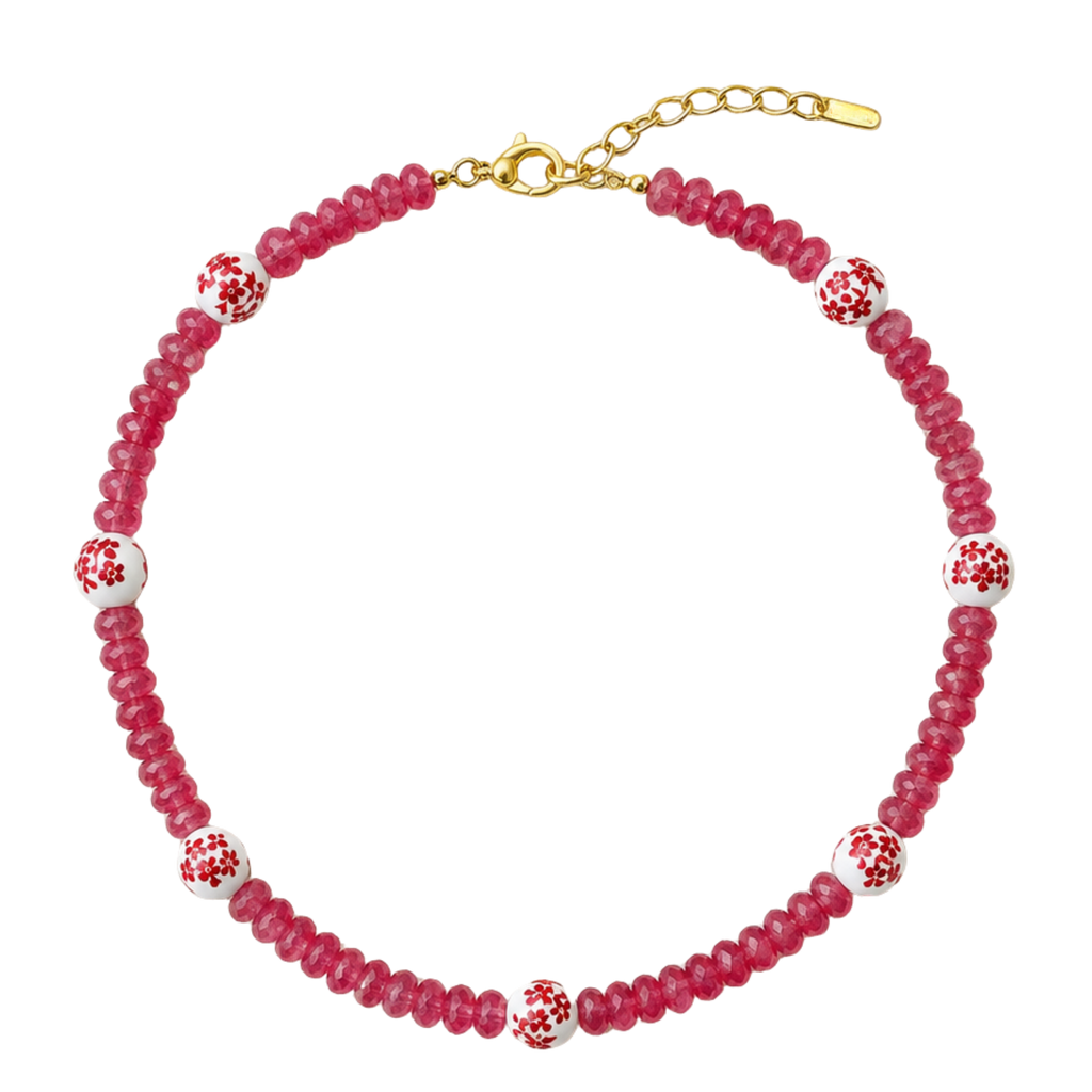 Pink Floral Beaded Necklace