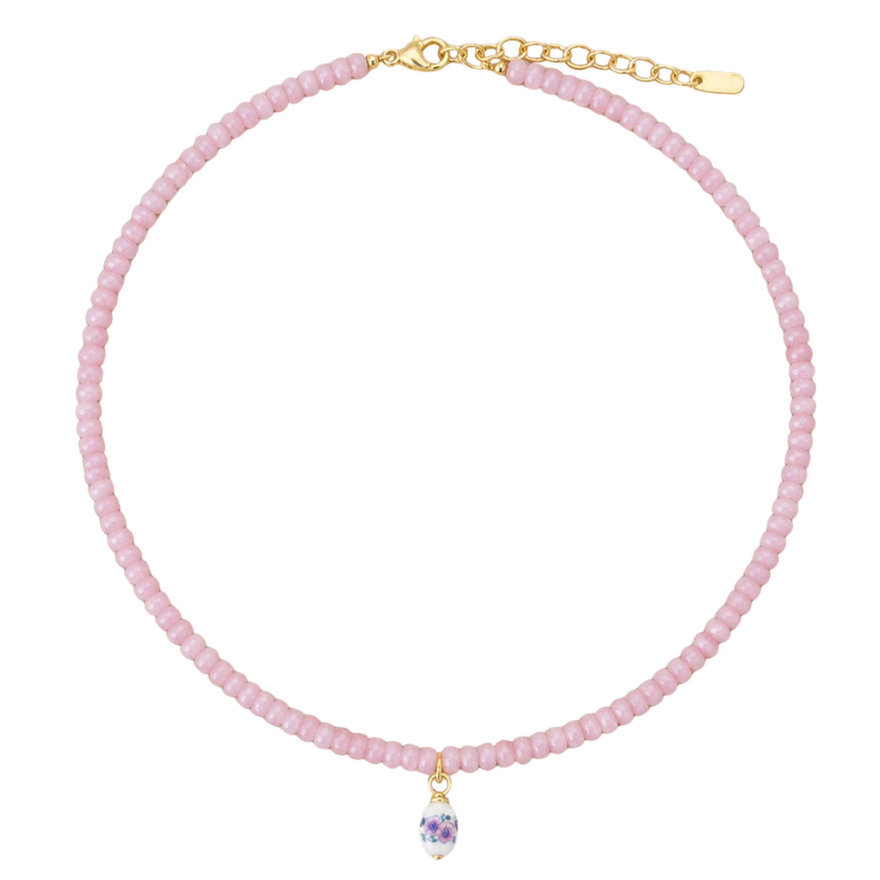 Pink Beaded Floral Pendant Necklace