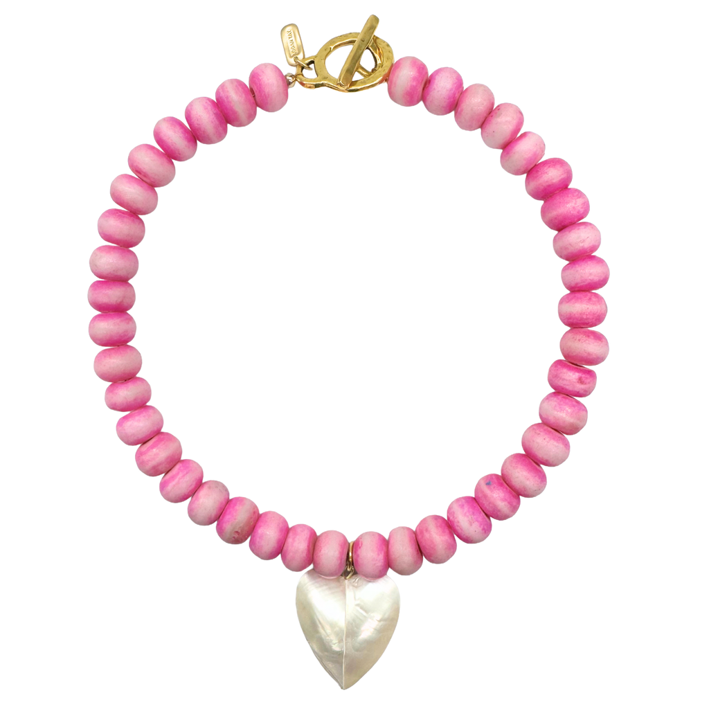 Pink Beaded Heart Necklace
