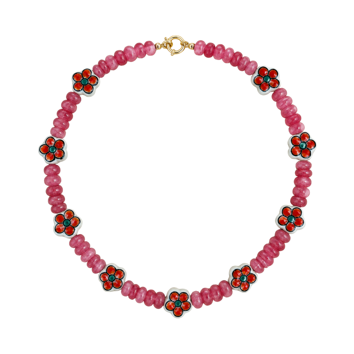 Pink Gemstone Flower Necklace