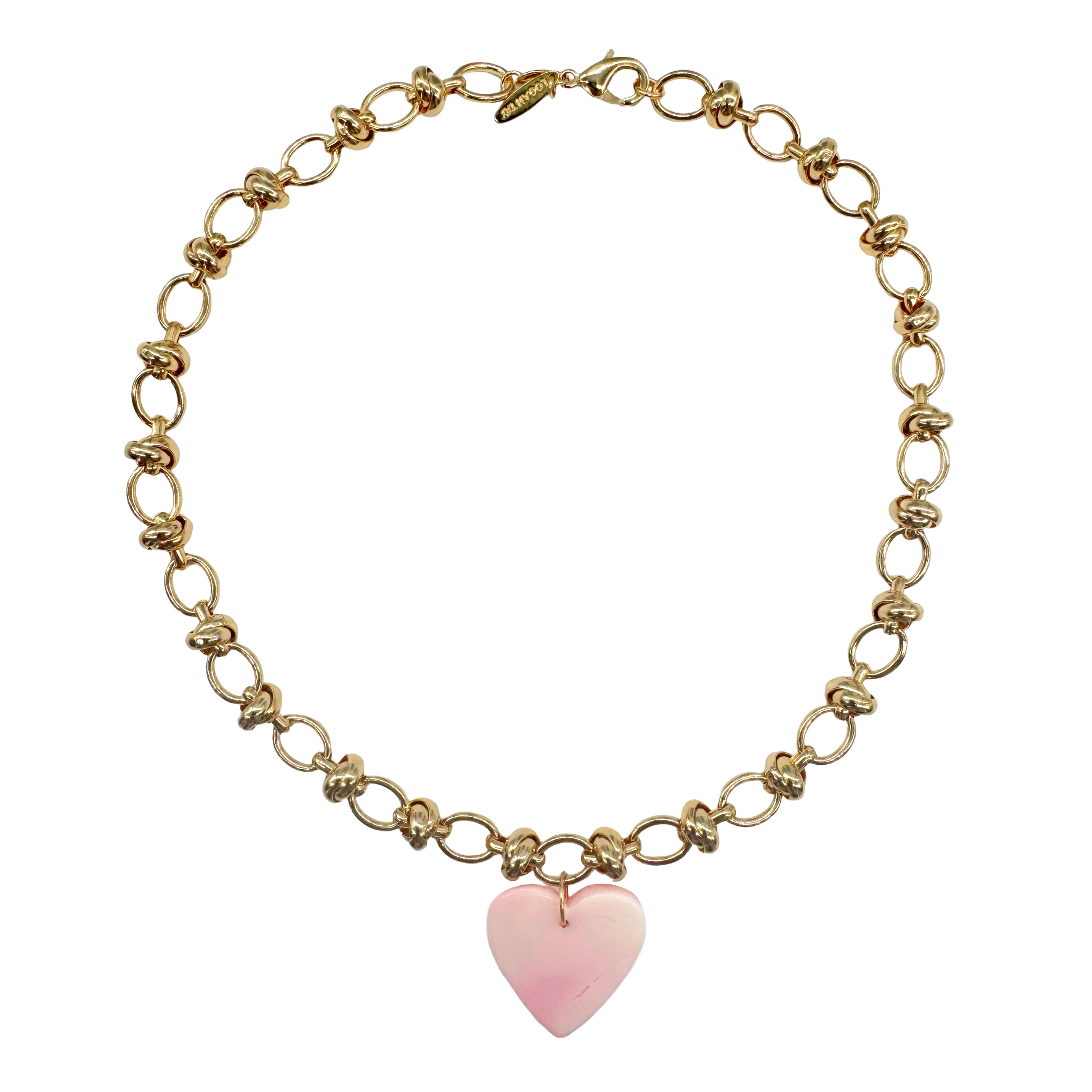 Pink Conch Heart Gold Knot Necklace