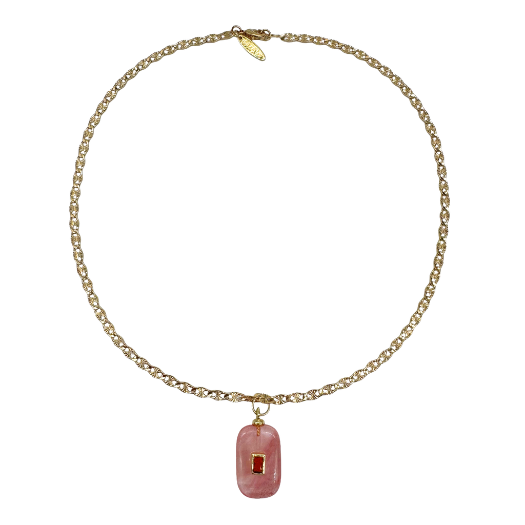 Pink Stone Chain Necklace