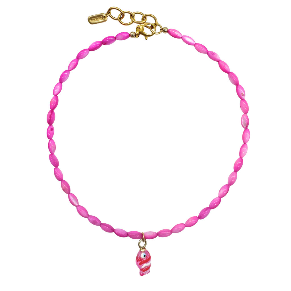 Pink Striped Fish Beaded Necklace