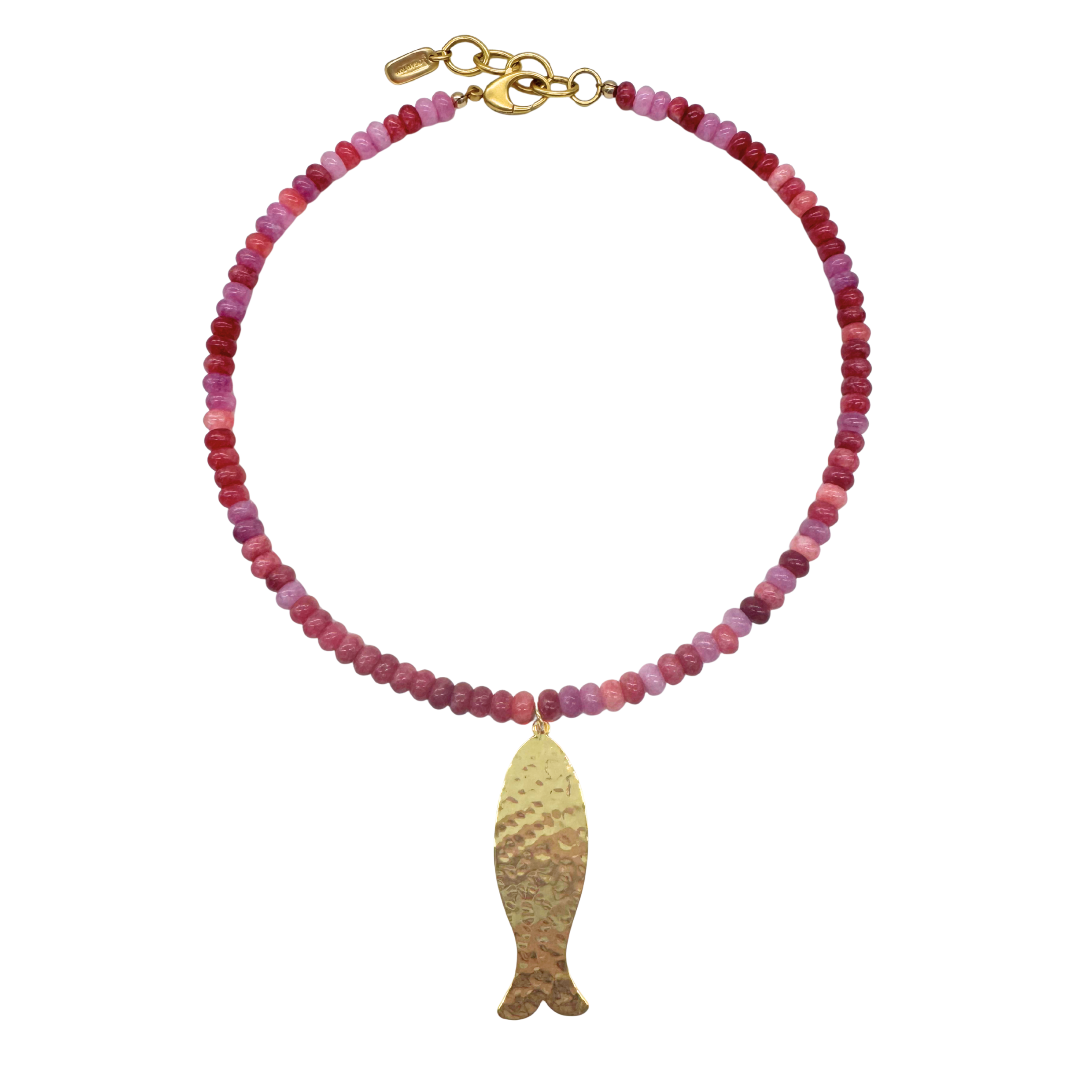 Pink & Gold Hammered Fish Necklace