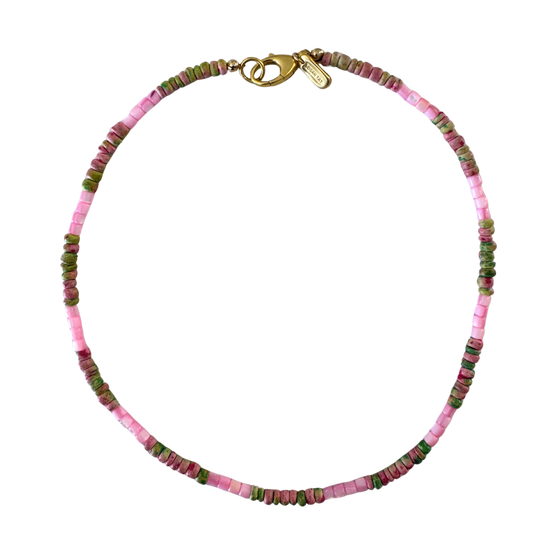 Pink and Green Beaded Necklace