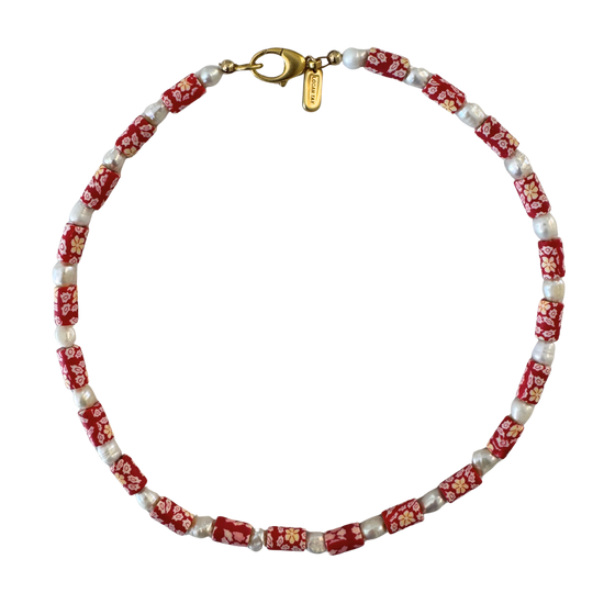 Pink Floral Pearl Necklace