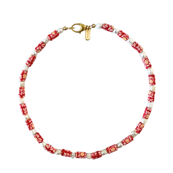 Pink Floral Pearl Necklace