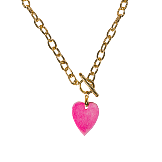 Pink Tie Dye Bone Heart Necklace