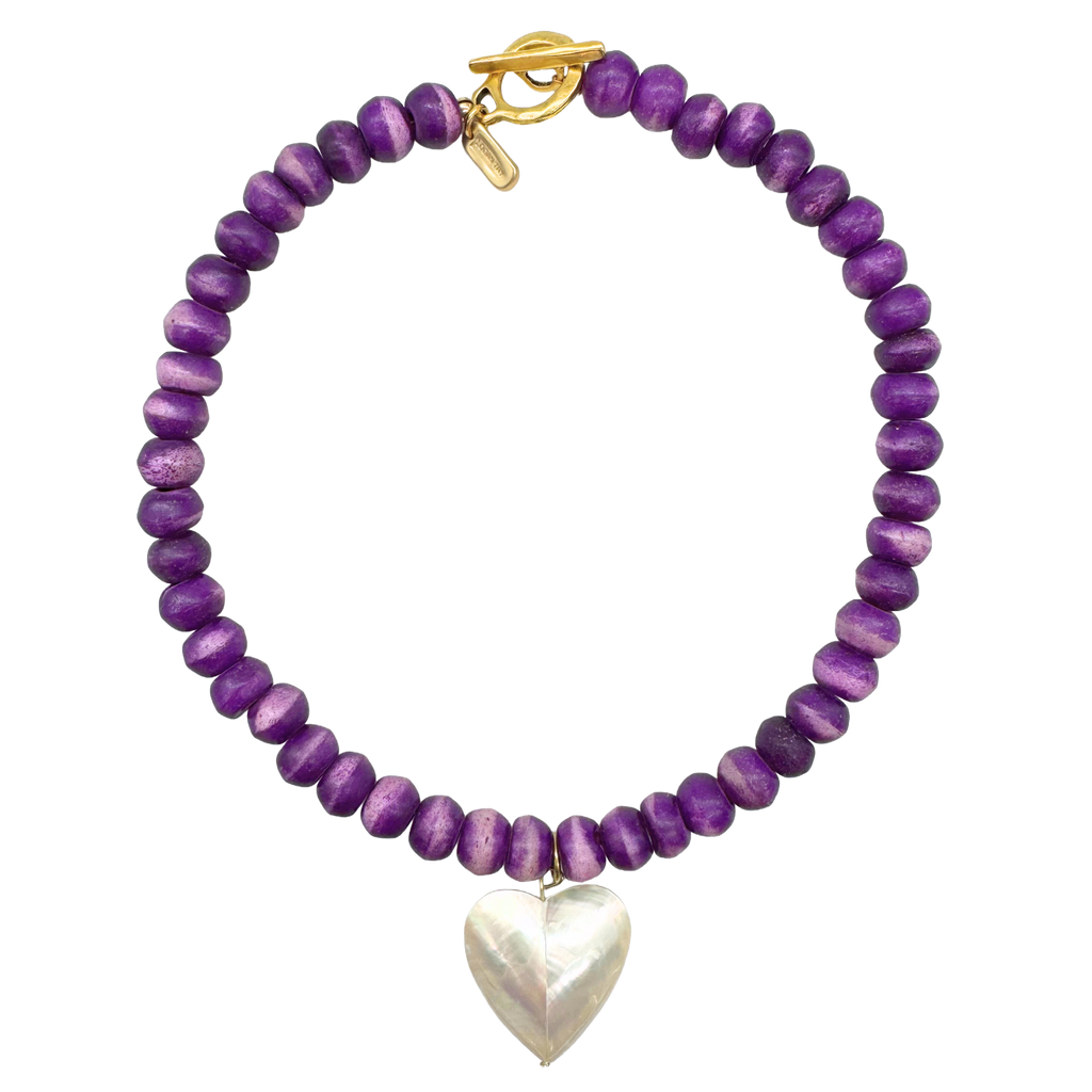 Purple Beaded Heart Necklace
