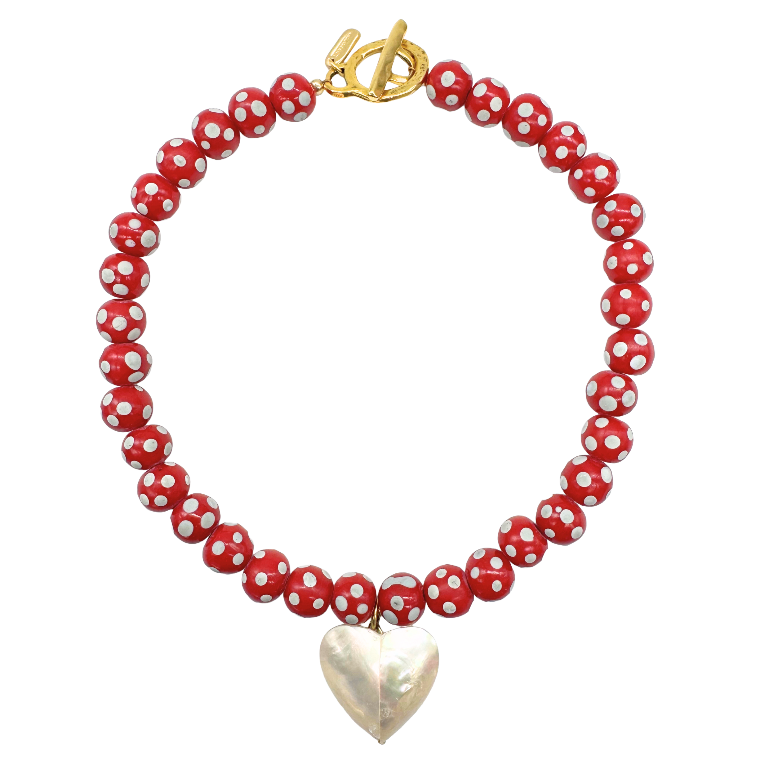Red Polka Dot Beaded Heart Necklace