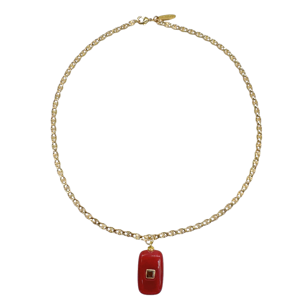 Red Stone Chain Necklace