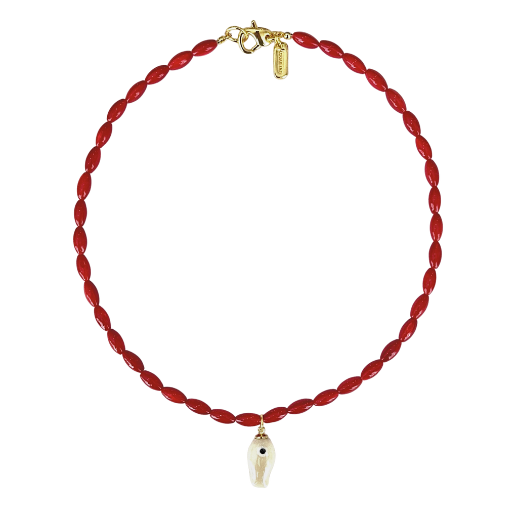 Red Beaded Fish Necklace