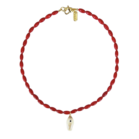 Red Beaded Fish Necklace