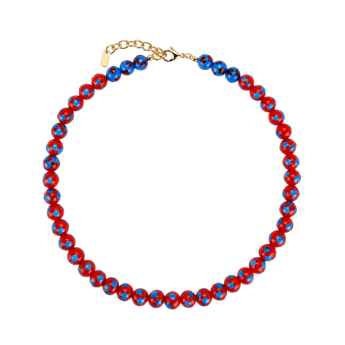 Red & Blue Polka Dot Beaded Necklace