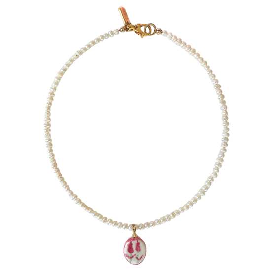 Rose Pendant Pearl Necklace
