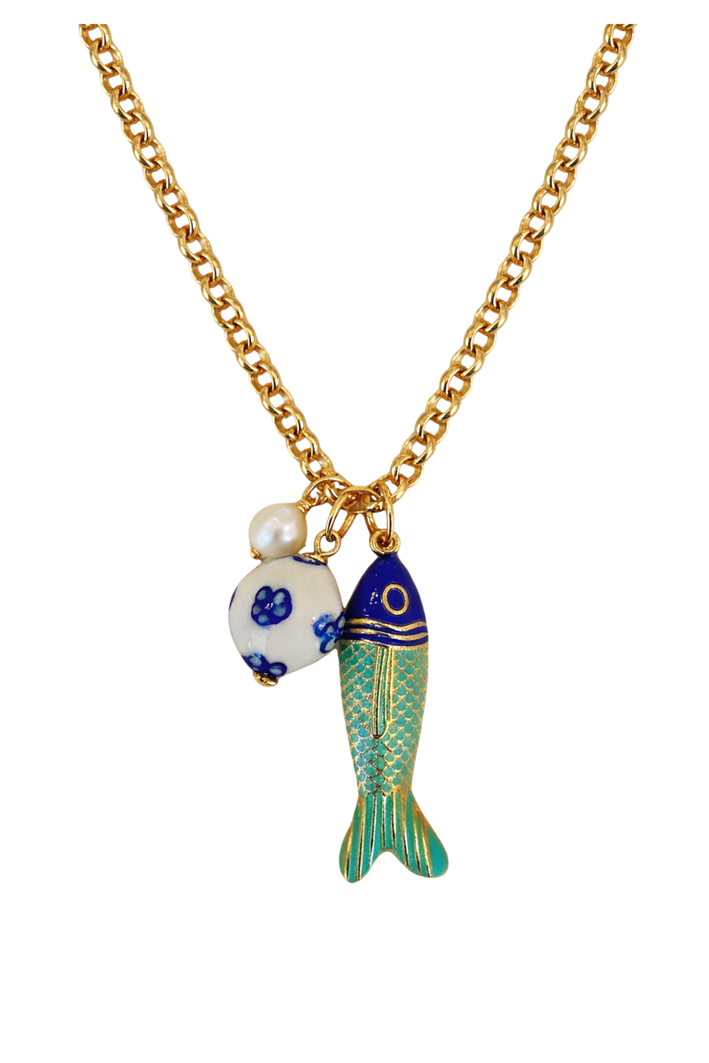 Long Chain Fish Charm Necklace