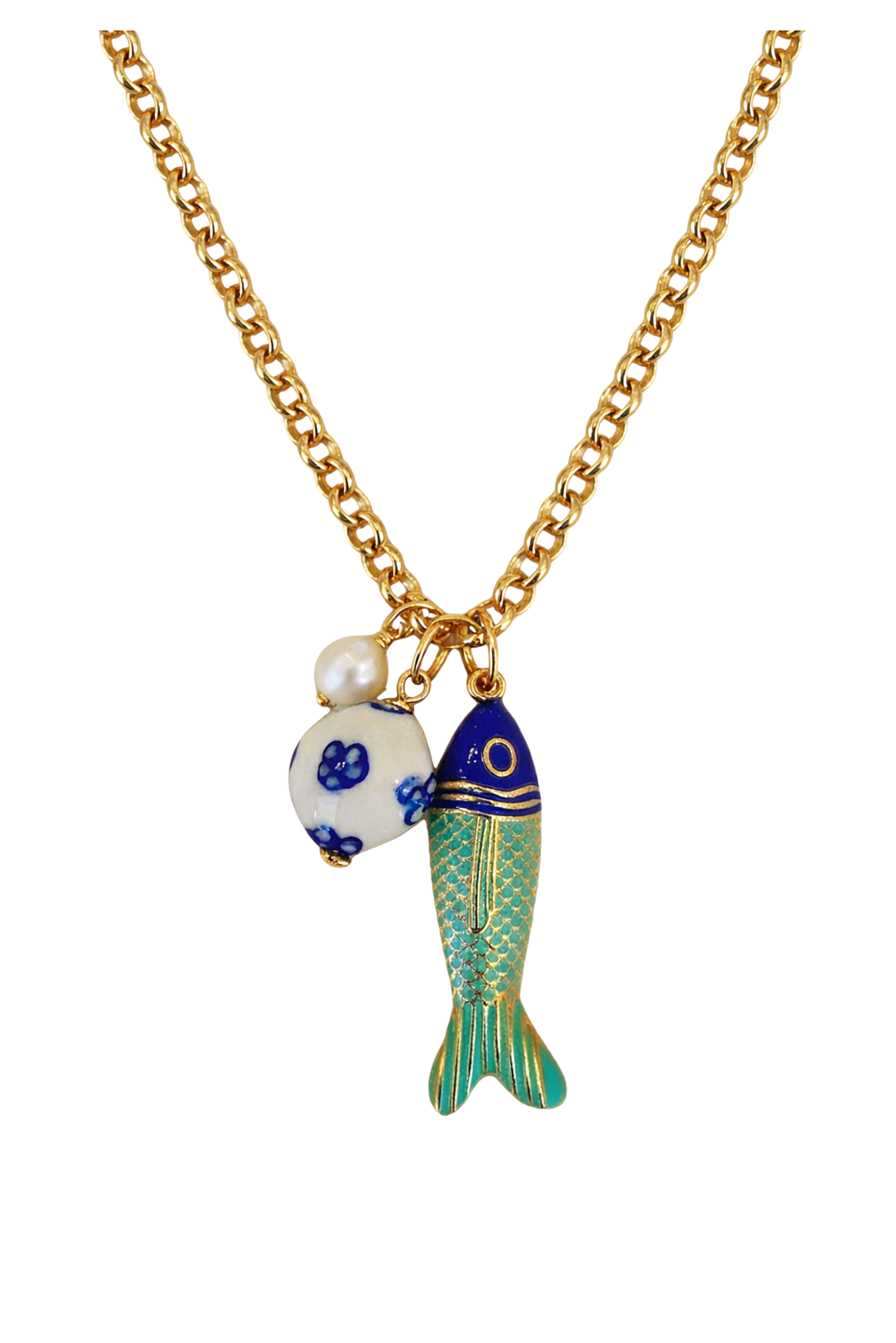 Long Chain Fish Charm Necklace