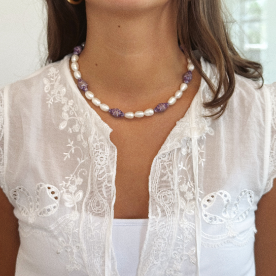 Pearl Purple Beaded Necklace