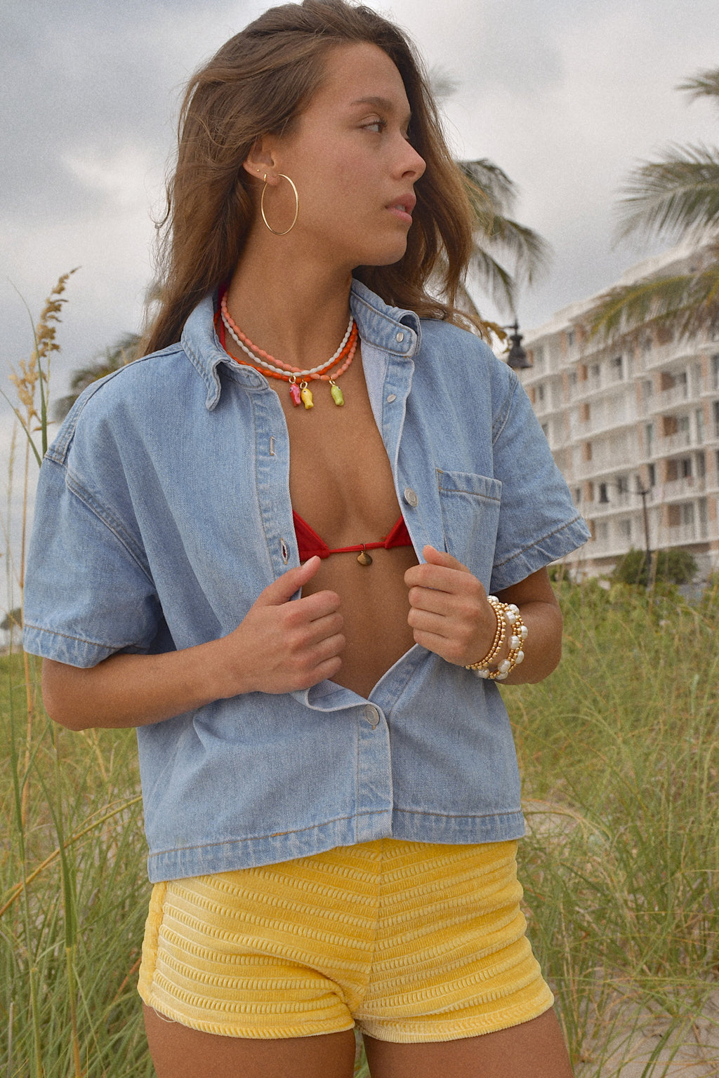 White Beaded Fish Necklace