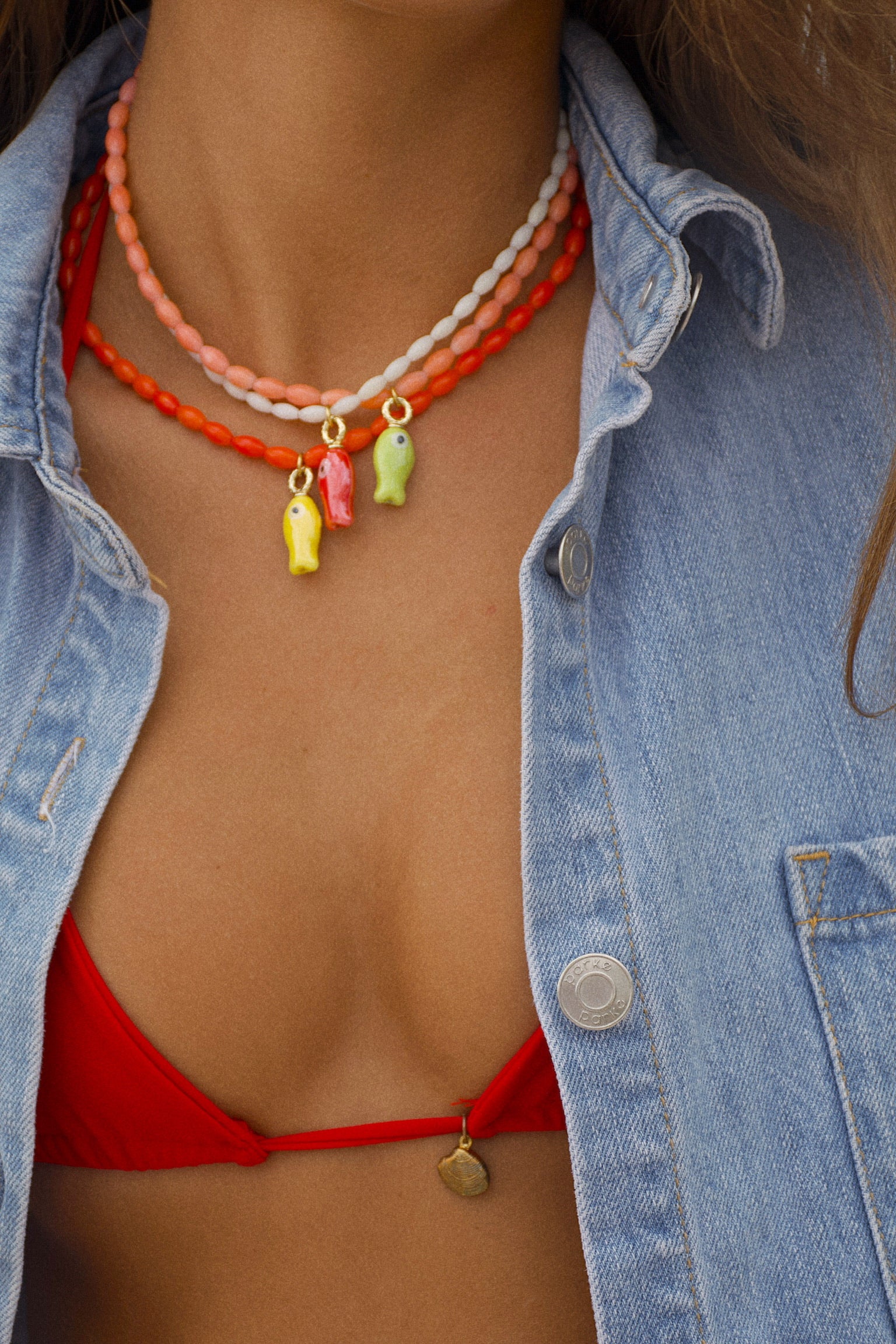White Beaded Fish Necklace