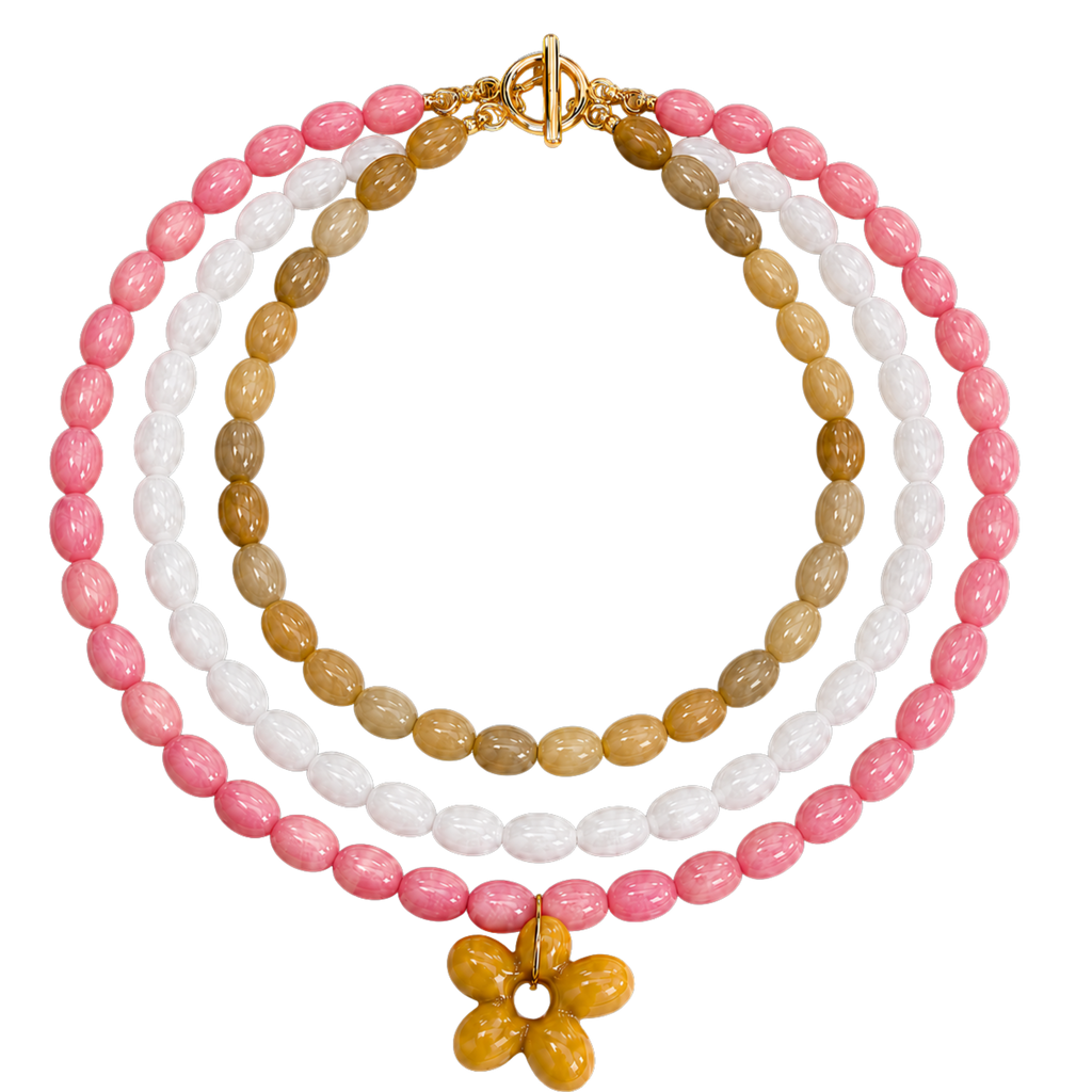 Triple Beaded Flower Necklace