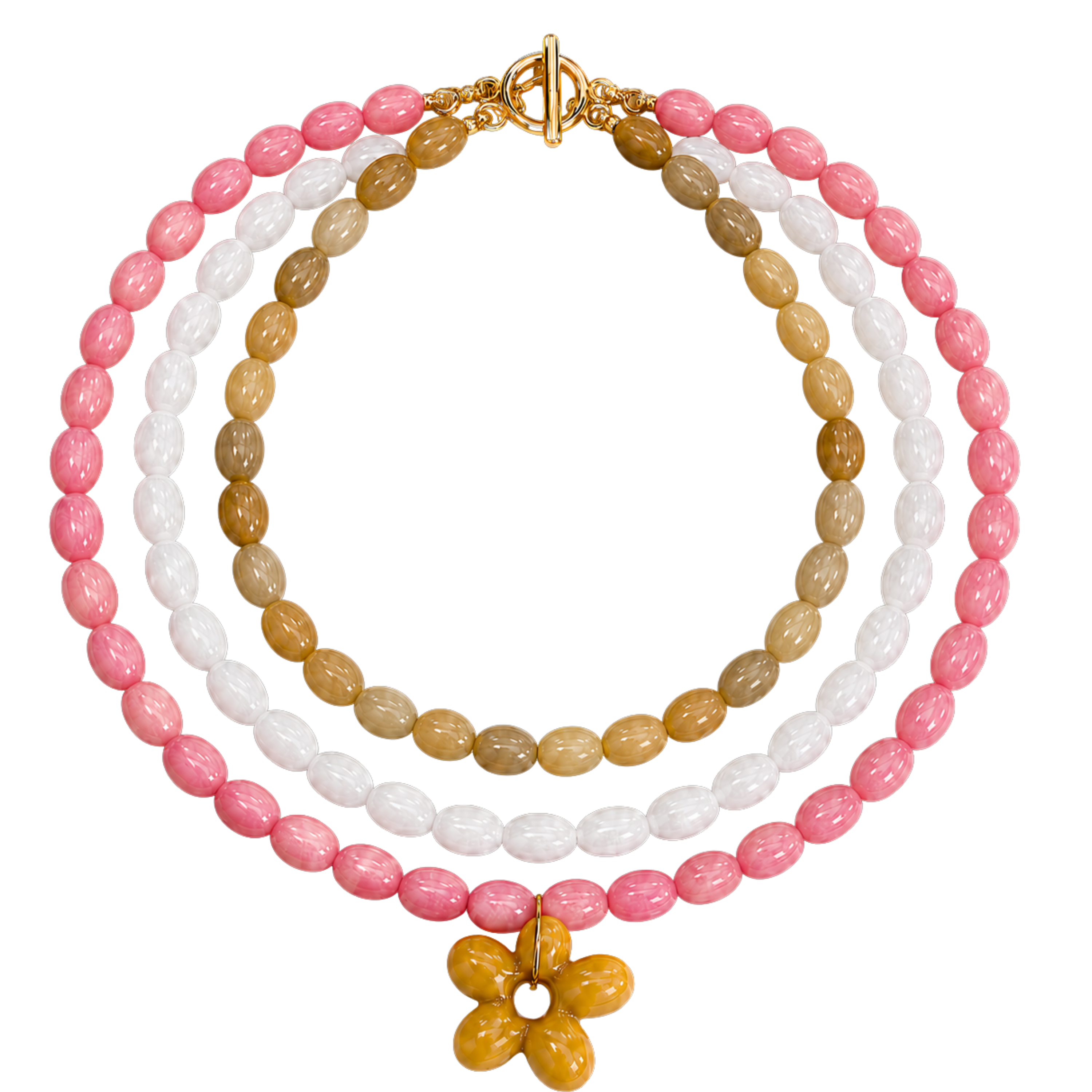 Triple Beaded Flower Necklace