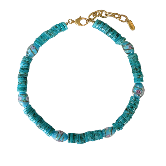 Aqua Heishi Beaded Necklace