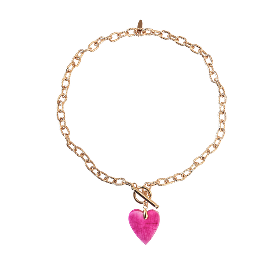 Pink Tie Dye Bone Heart Necklace