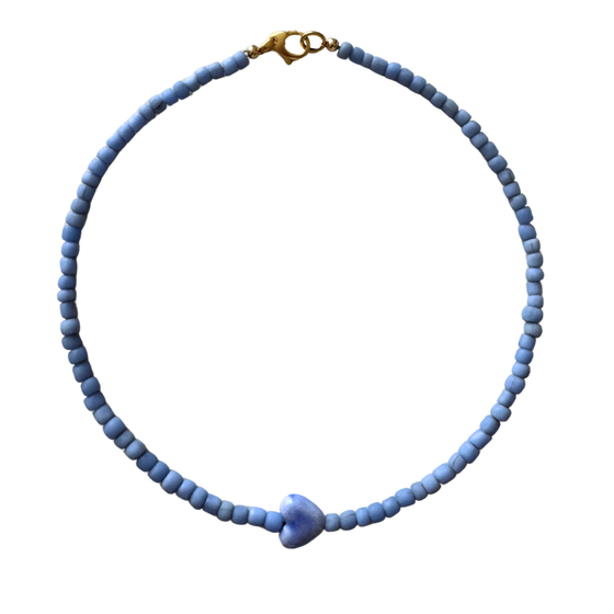 Blue Ceramic Heart Necklace
