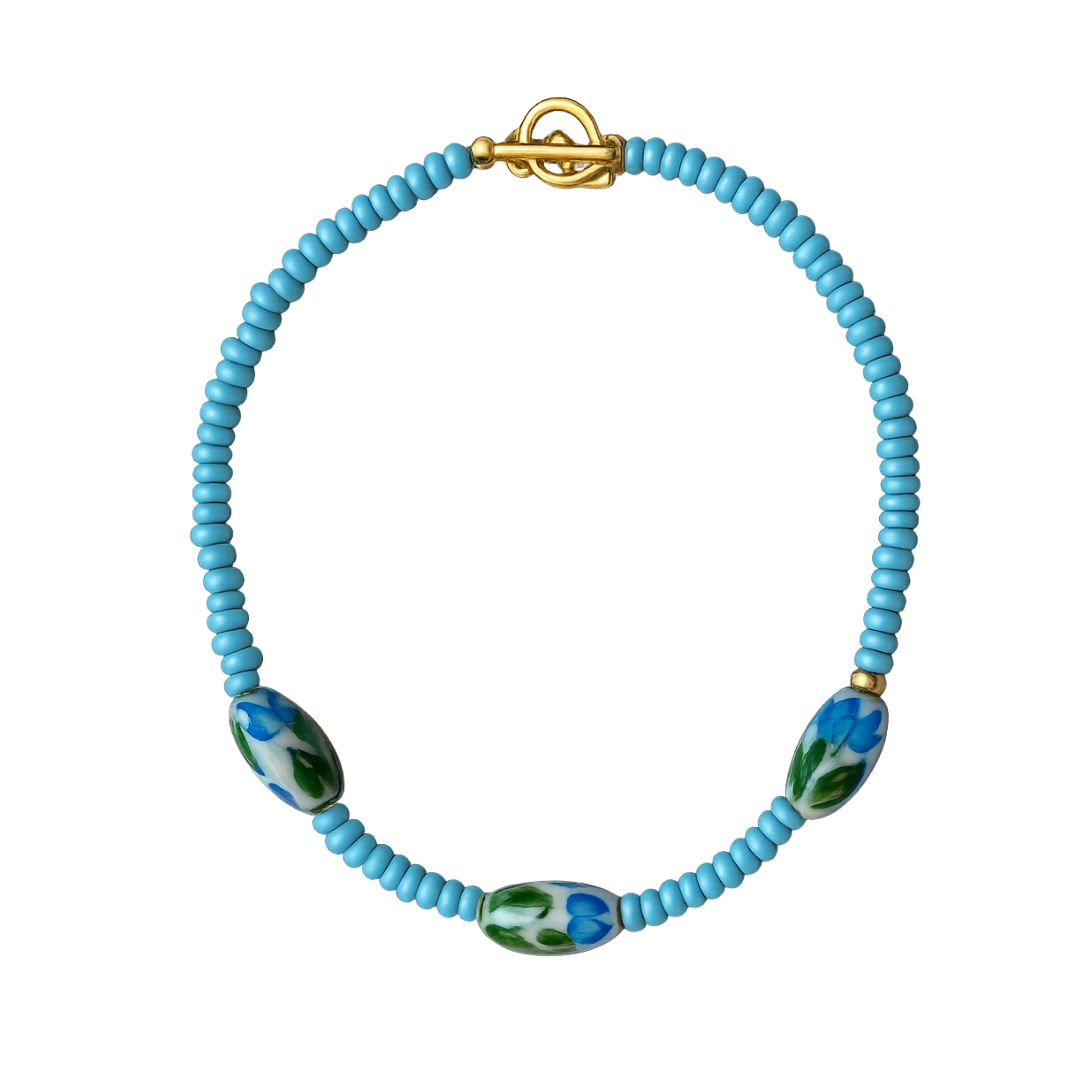 Blue Beaded Ceramic Flower Necklace