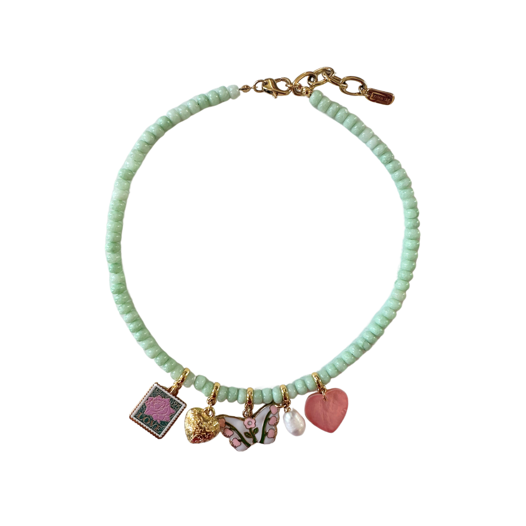 Aqua Beaded Spring Charm Necklace