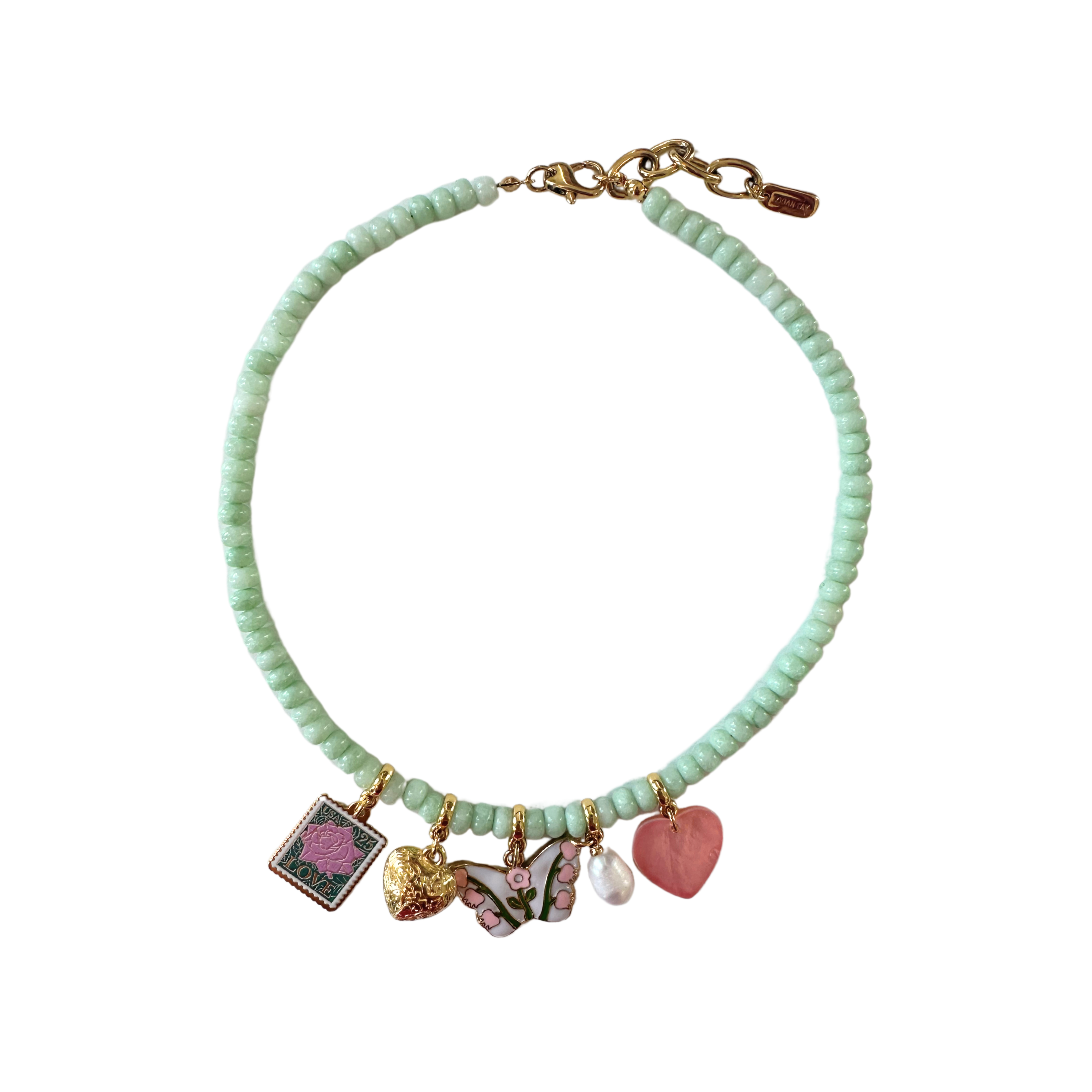 Aqua Beaded Spring Charm Necklace