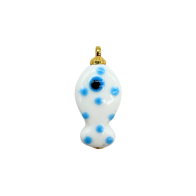 White & Baby Blue Polka Dot Fish Charm
