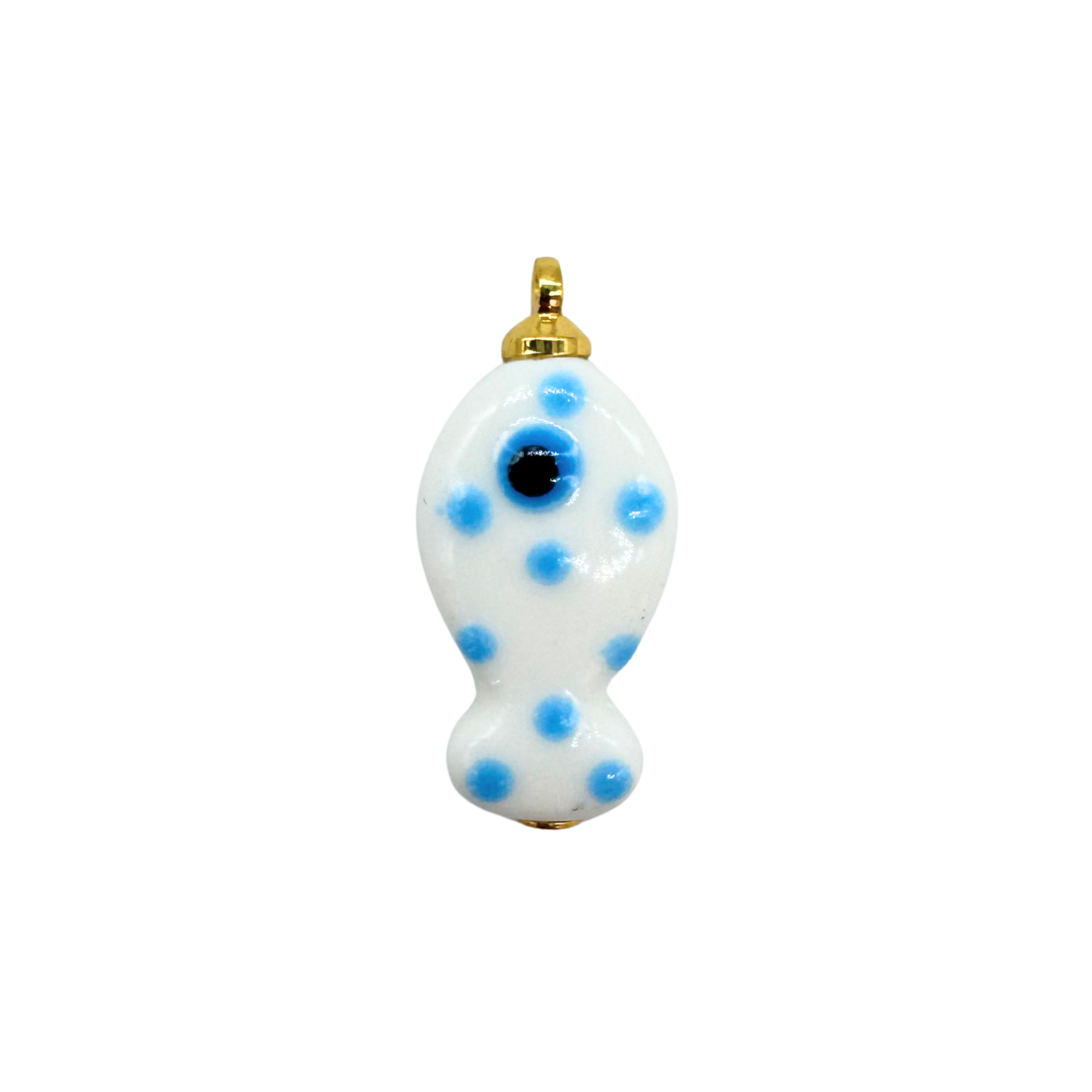 White & Baby Blue Polka Dot Fish Charm